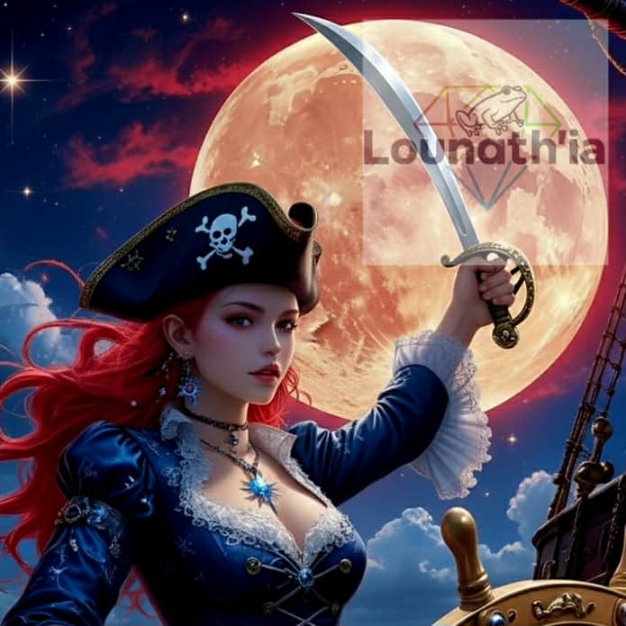 Capitaine de Lune – La Pirate Rouge des Océans | Diamond Painting Premium Galaxiart