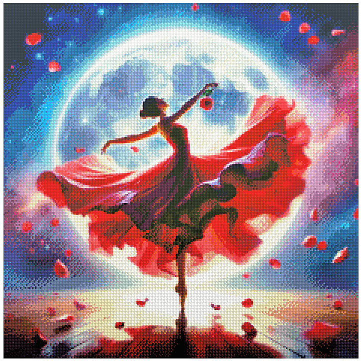 🪐 Danse de Roses sous la Pleine Lune | Diamond Painting Premium Galaxiart - Collection Signature