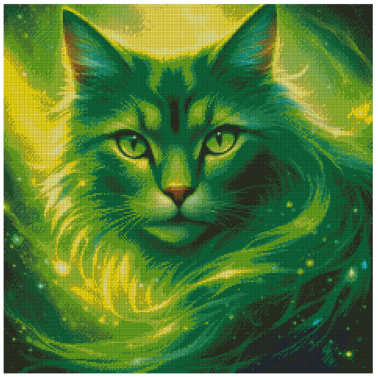 🪐Chat Emeraude Full Cristal | Diamond Painting Premium Galaxiart