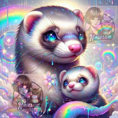 Tendresse Galactique – Duo de Furets Magiques | Diamond Painting Premium Galaxiart - Collection Signature