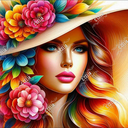 Femme aux Fleurs Éclatantes – Élégance Colorée | Diamond Painting Premium Galaxiart