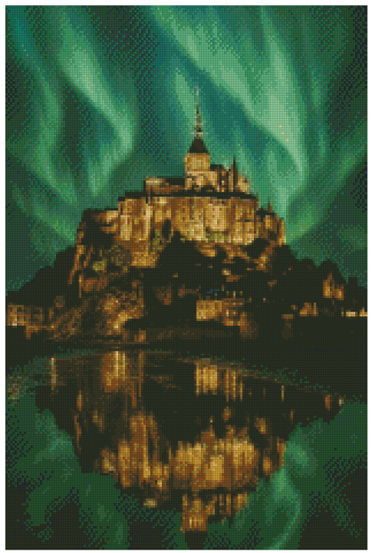 🪐Mont Saint Michel sous les Aurores Boréales – Diamond Painting Premium | Galaxiart
