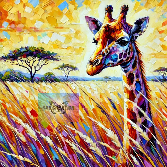 Girafe dans la Savane Colorée