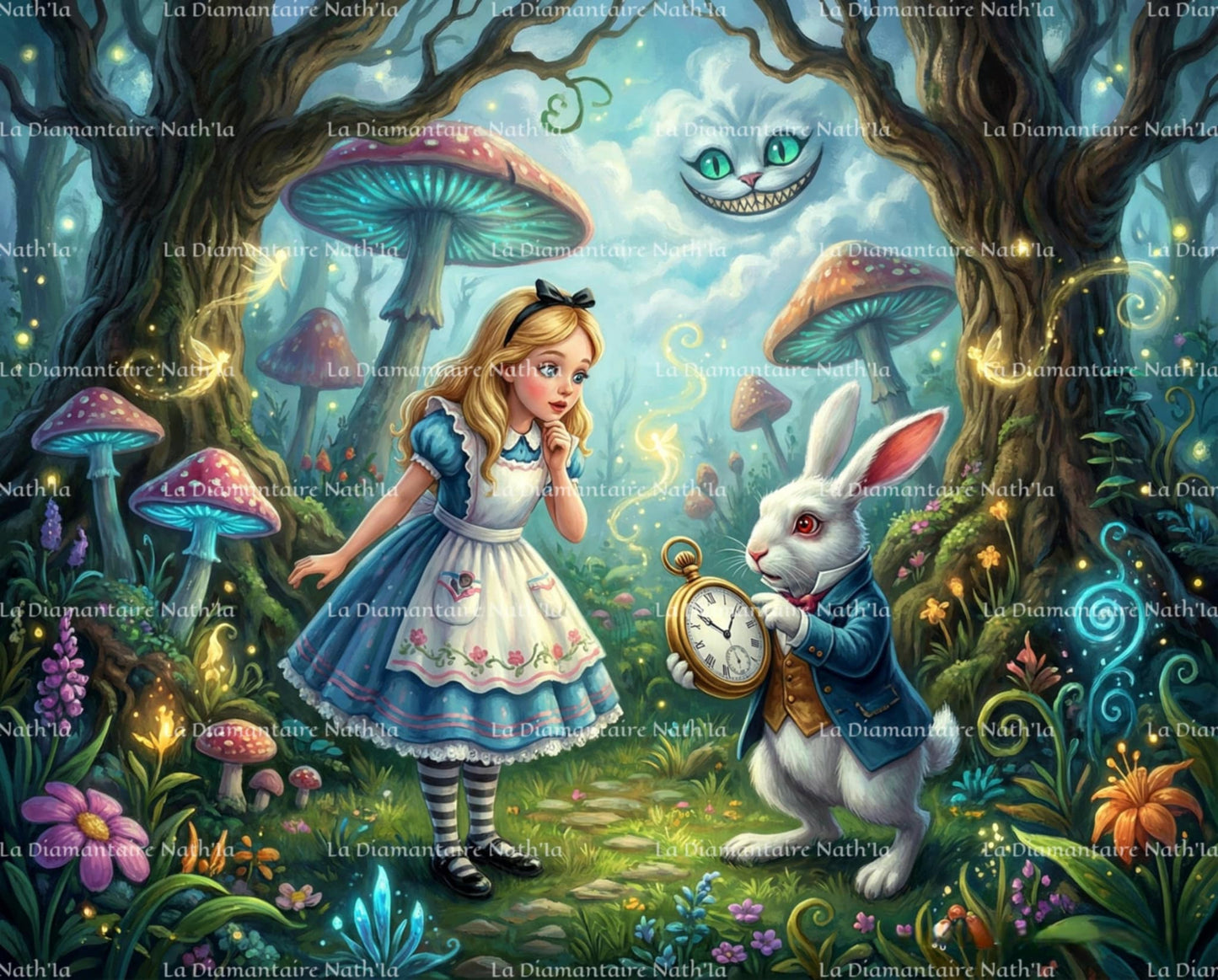 🪐Alice & Le Lapin Blanc – Voyage au Pays des Merveilles | Diamond Painting Premium Galaxiart - Collection Signature