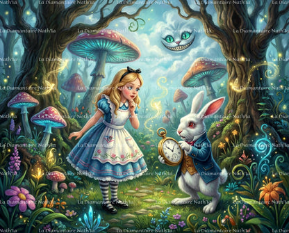 🪐Alice & Le Lapin Blanc – Voyage au Pays des Merveilles | Diamond Painting Premium Galaxiart - Collection Signature