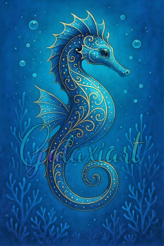 Hippocampe ornemental dans les abysses bleus