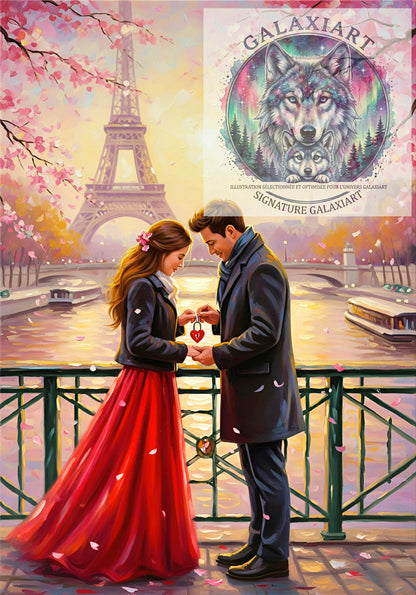 🪐 Promesse Éternelle – L’Amour au Pont des Cœurs | Diamond Painting Premium Galaxiart  - Collection Signature