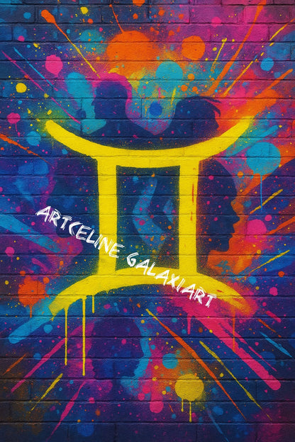 Gémeaux Street Colors – Dualité Électrique | Diamond Painting Premium Galaxiart