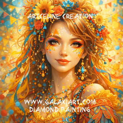 Femme du Soleil en Fête | Diamond Painting Premium Galaxiart