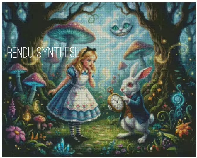 🪐Alice & Le Lapin Blanc – Voyage au Pays des Merveilles | Diamond Painting Premium Galaxiart - Collection Signature