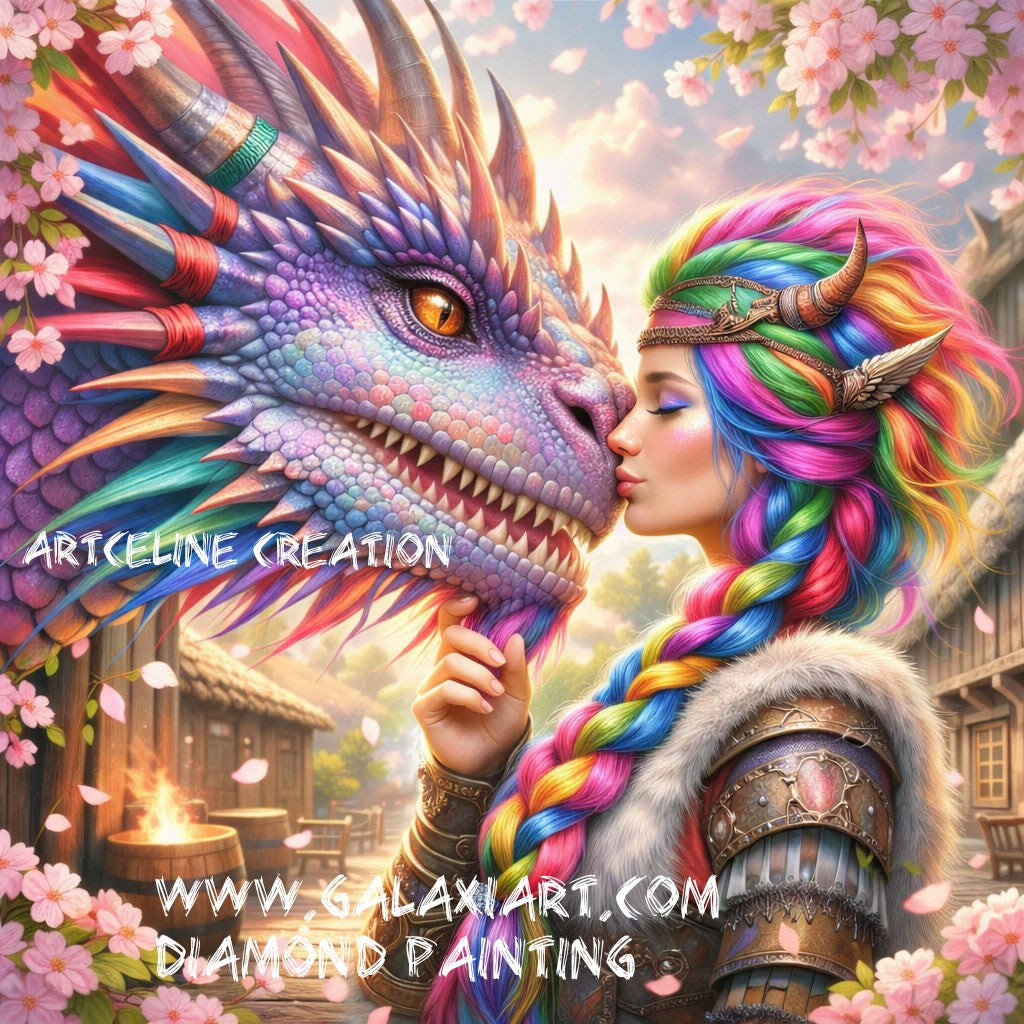 Le Baiser du Dragon Arc-en-Ciel | Diamond Painting Premium Galaxiart