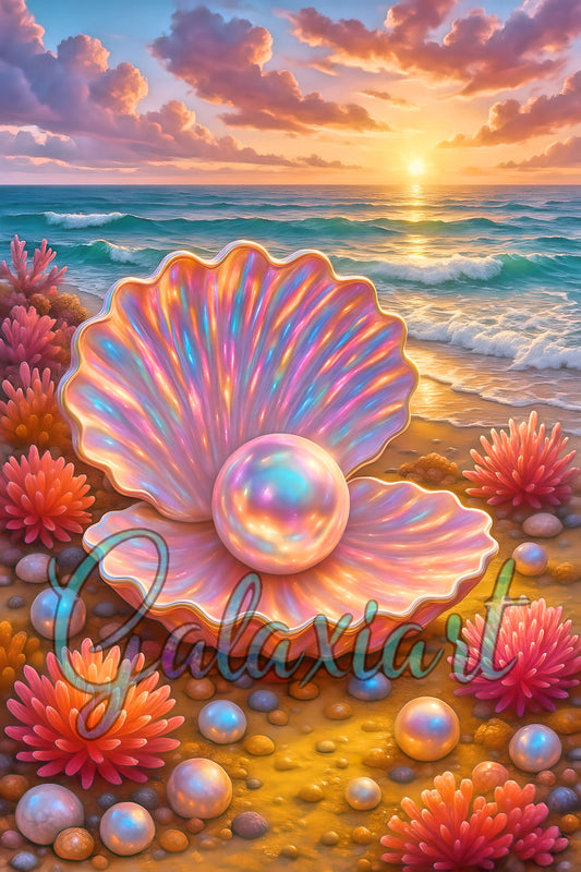 Coquillage perlé au coucher de soleil