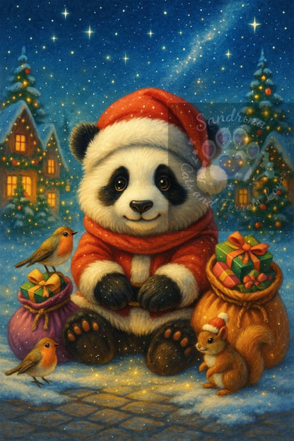 Panda Noël – Messager des Étoiles | Diamond Painting Premium Galaxiart