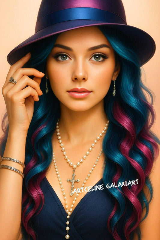 Élégance Cosmique – La Dame au Chapeau | Diamond Painting Premium Galaxiart