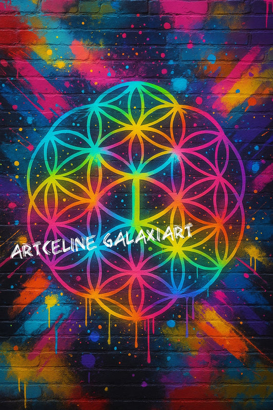 Fleur de Vie Arc-en-Ciel – Explosion d’Énergie | Diamond Painting Premium Galaxiart