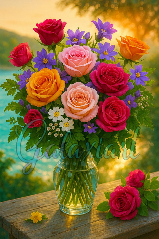 Bouquet d’amour aux roses éclatantes