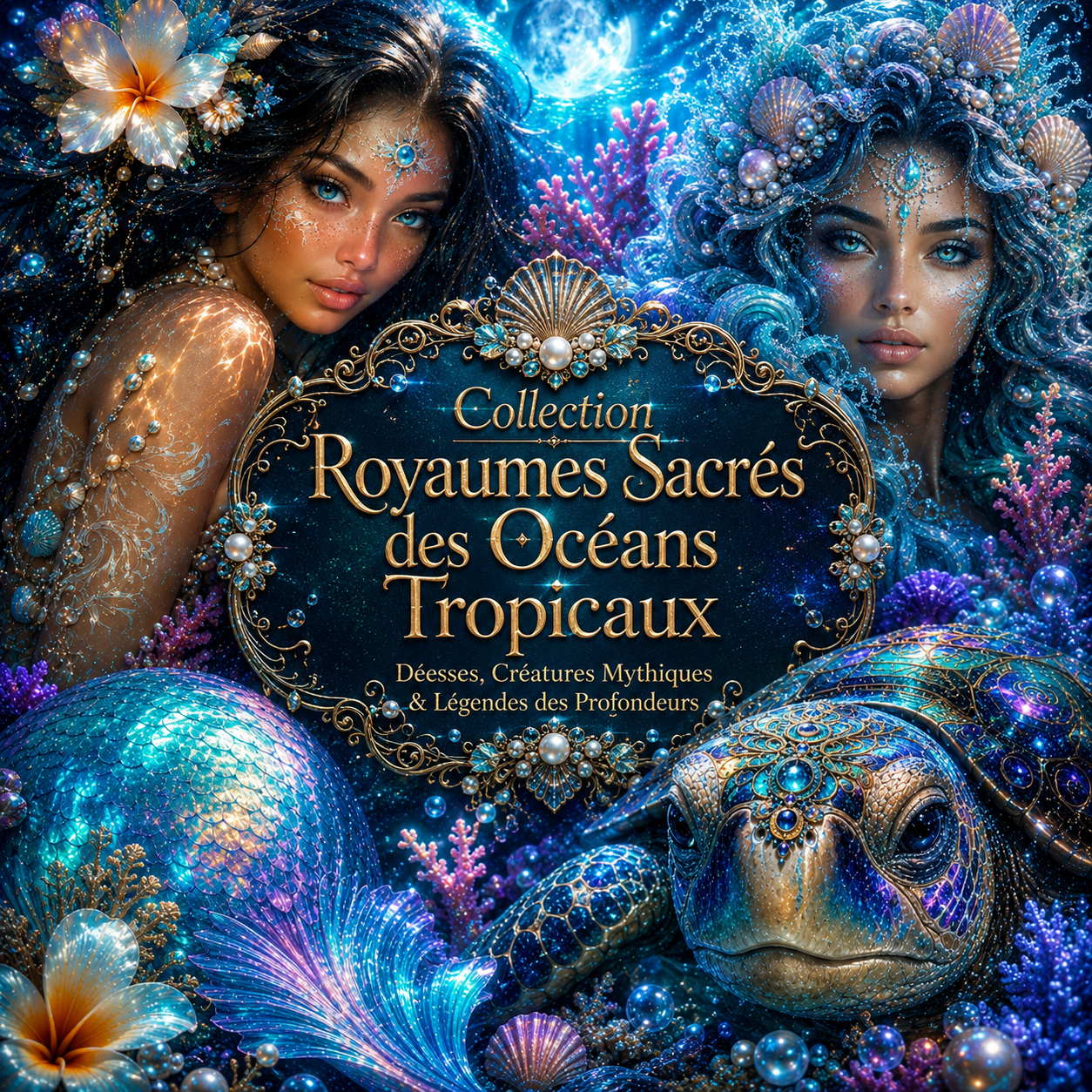 Royaumes Sacrés des Océans Tropicaux - Déesses, Créatures Mythiques & Légendes des Profondeurs | Diamond Painting Premium Galaxiart