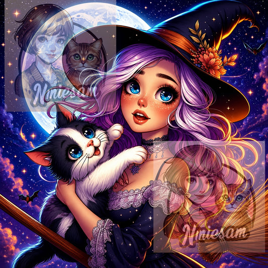 🌙 La Sorcière aux Yeux d'Étoiles – Diamond Painting | Galaxiart Halloween 🖤